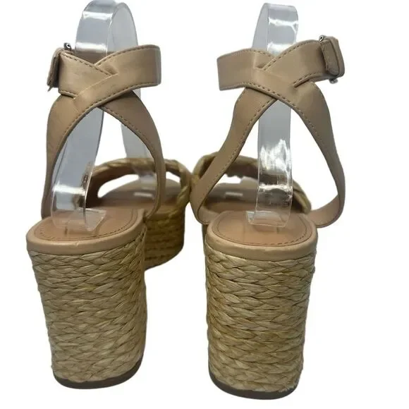 Marc Fisher Platform Sandal 10 Espadrille Neutral Summer Chic Raffia Beige Steel - Picture 5 of 13
